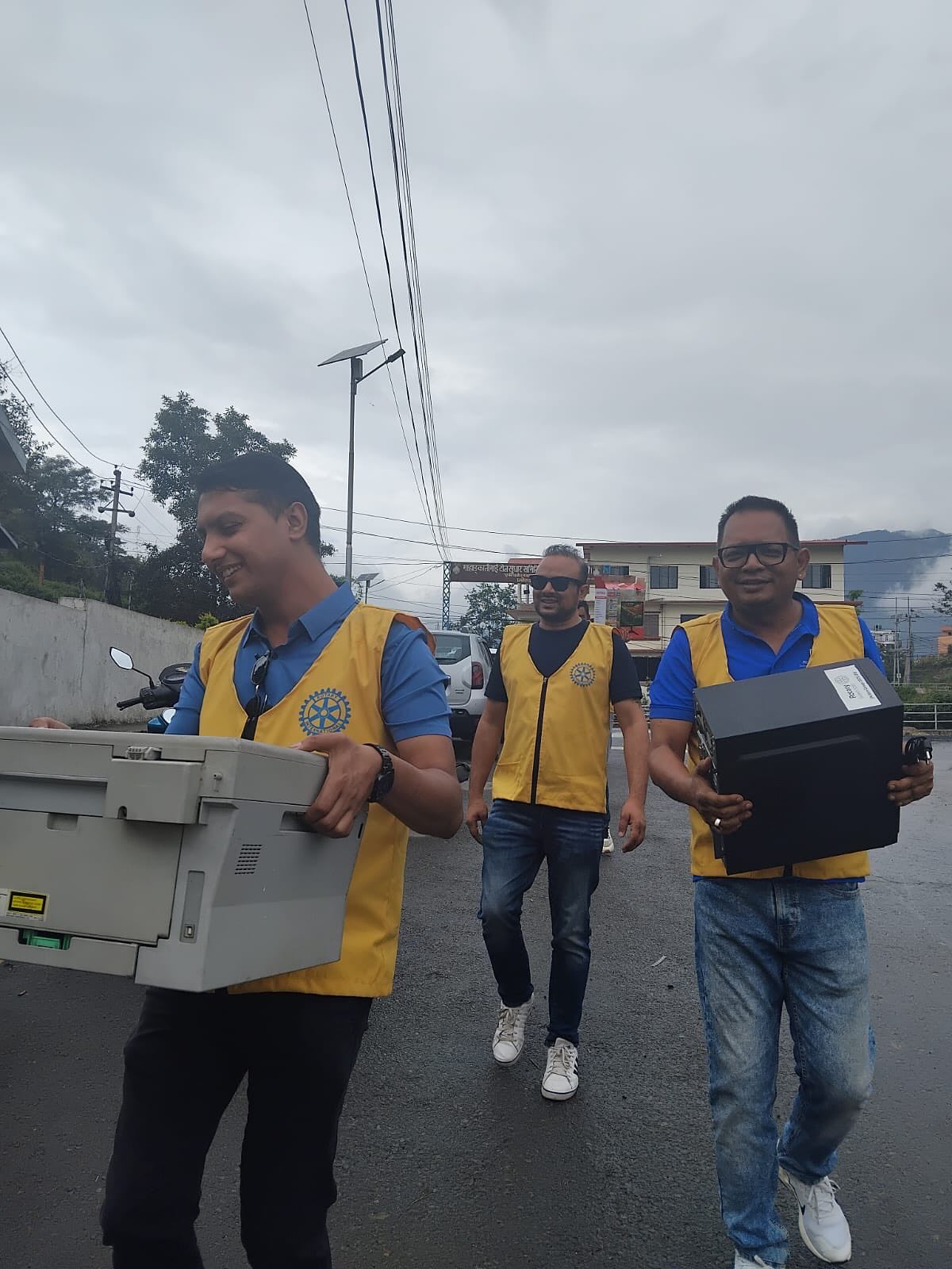Construction of a toilet building at Dharmasthali Police Post and assistance with computers and printers.